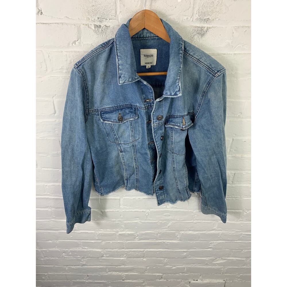 Kensie Women's Oversized Denim Jacket Long Sleeve Faded Wash Blue Size Large